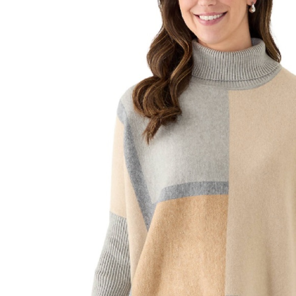 Joseph A. Women’s Plus Size Turtleneck Sweater Color Block Gray and Tan Size 2X